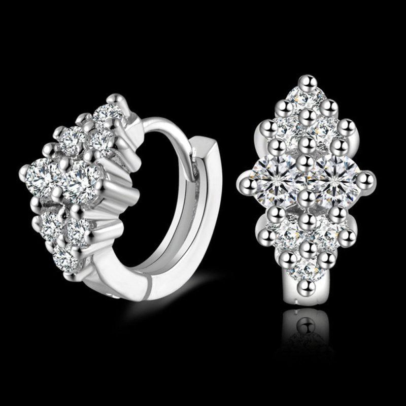 Silver Plated Korean Style European And American Fashion Diamond Stud Earrings-Jewearrings