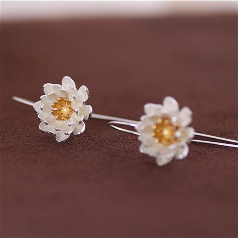 Silver Plated Long Flower Earrings-Jewearrings