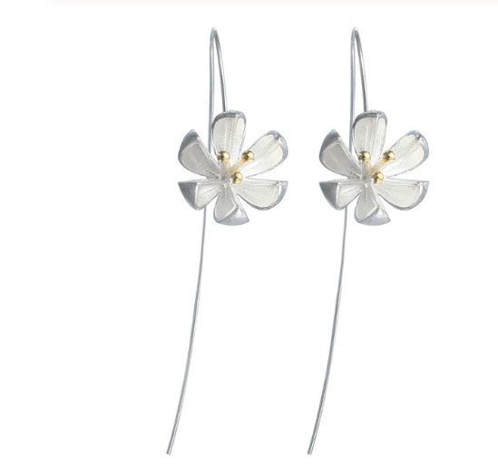 Silver Plated Long Flower Earrings-Jewearrings