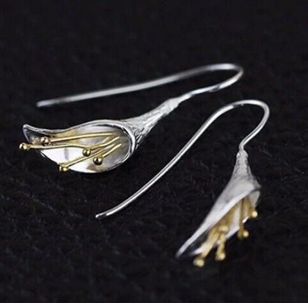 Silver Plated Long Flower Earrings-Jewearrings