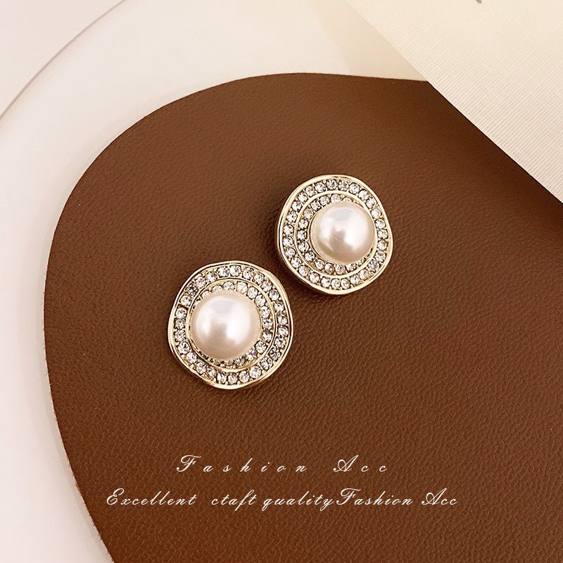 Silver Post Asymmetric Pearl And Diamond Earrings-Jewearrings