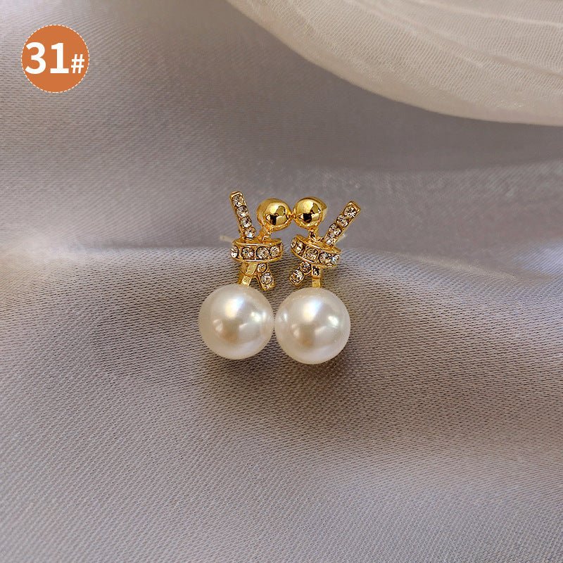 Silver Post Asymmetric Pearl And Diamond Earrings-Jewearrings