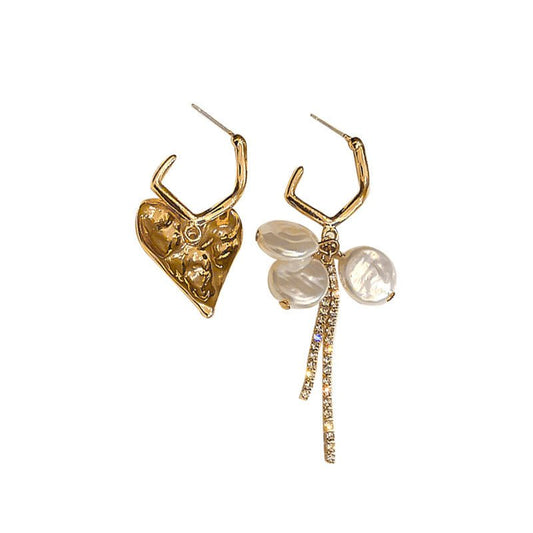 Silver Post Asymmetric Pearl And Diamond Earrings-Jewearrings