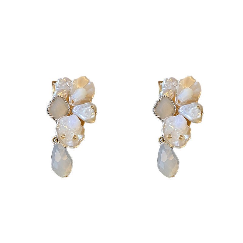 Silver Post Baroque Crystal Pearl Diamond Earrings-Jewearrings