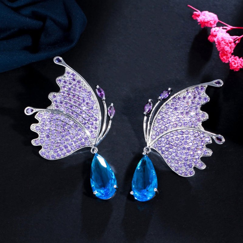 Silver Post Butterfly Earrings Klein Blue Micropavement-Jewearrings