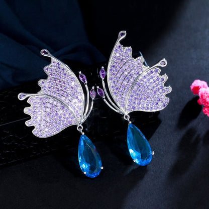 Silver Post Butterfly Earrings Klein Blue Micropavement-Jewearrings