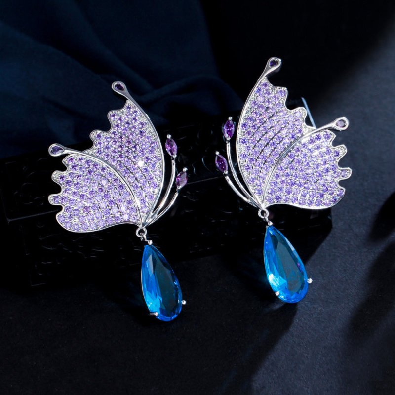 Silver Post Butterfly Earrings Klein Blue Micropavement-Jewearrings