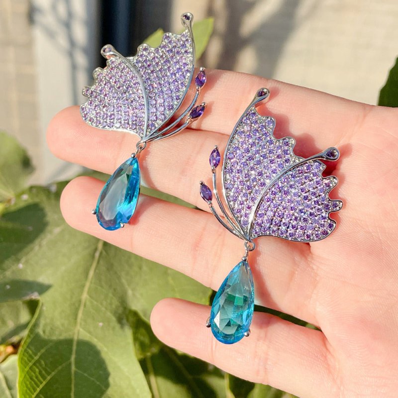 Silver Post Butterfly Earrings Klein Blue Micropavement-Jewearrings