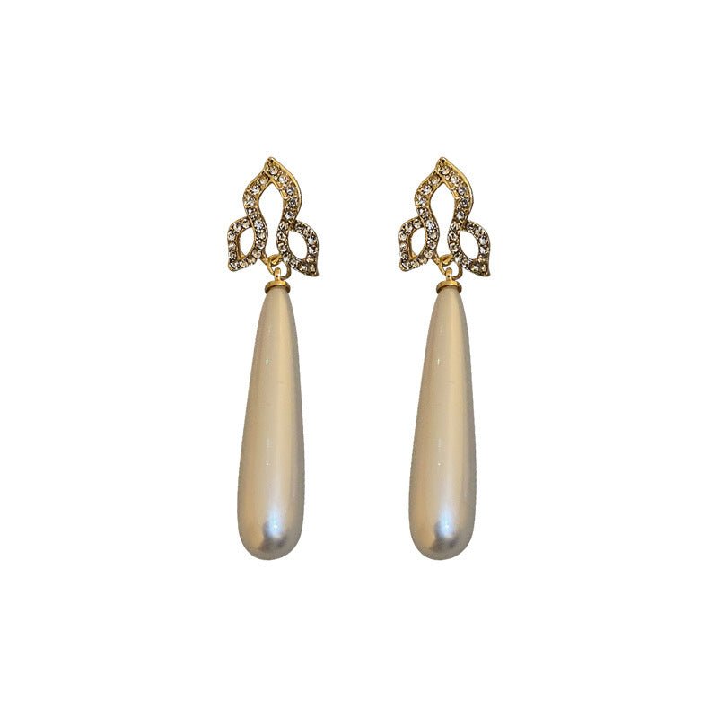 Silver Post Diamond Drop-Shaped Pearl Earrings-Jewearrings