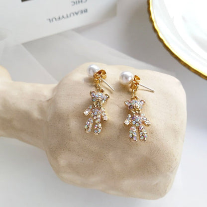 Silver Post Fashion Diamond Bear Stud Earrings-Jewearrings