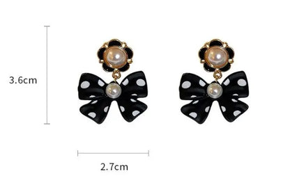 Silver Post Polka Pearl Bow Earrings-Jewearrings