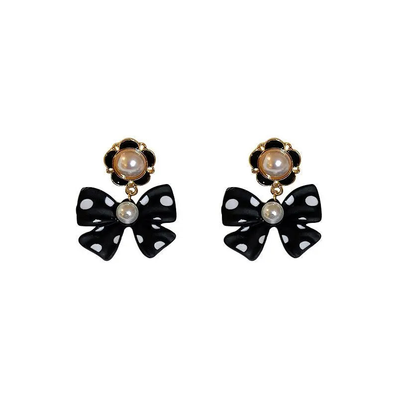 Silver Post Polka Pearl Bow Earrings-Jewearrings