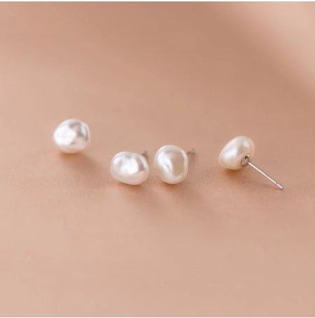 Silver Post Vintage Baroque Pearl Stud Earrings Fashion Irregular-Jewearrings