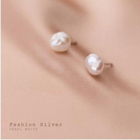 Silver Post Vintage Baroque Pearl Stud Earrings Fashion Irregular-Jewearrings