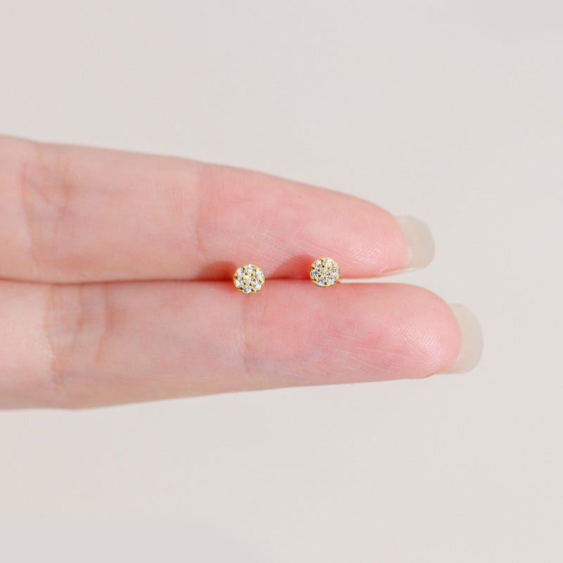 Silver Stud Earrings Simple Graceful Round Full Diamond-Jewearrings