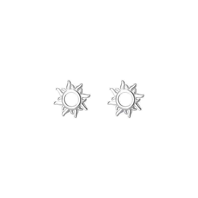 Silver Sun Zircon Flower Stud Earrings-Jewearrings