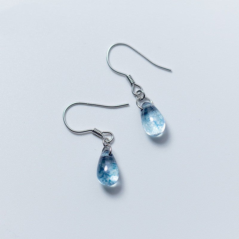 Silver Women's Fashion Artistic Blue Drop-shaped Earrings-Jewearrings