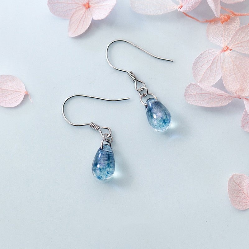 Silver Women's Fashion Artistic Blue Drop-shaped Earrings-Jewearrings