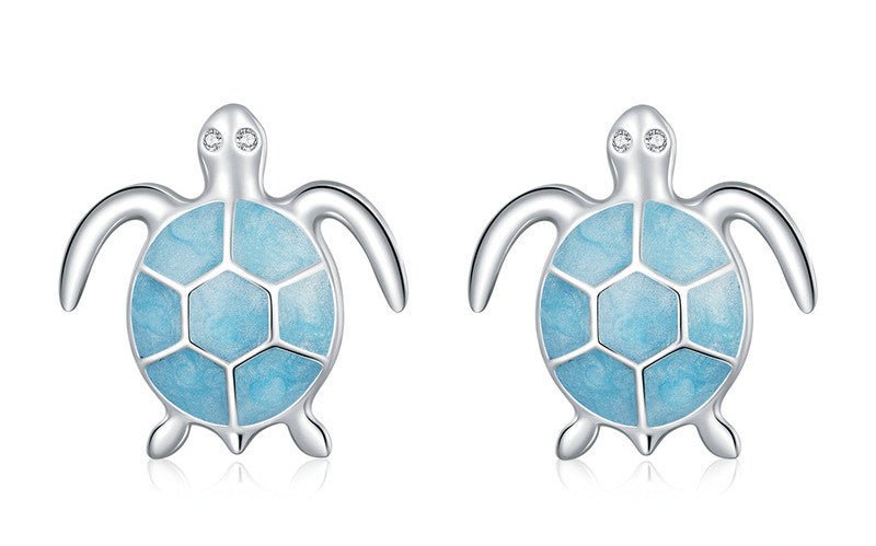 Silvery Blue Turtle 925 Silver Earrings Necklace Set Creative Cute Animal Turtle Jewelry-Jewearrings