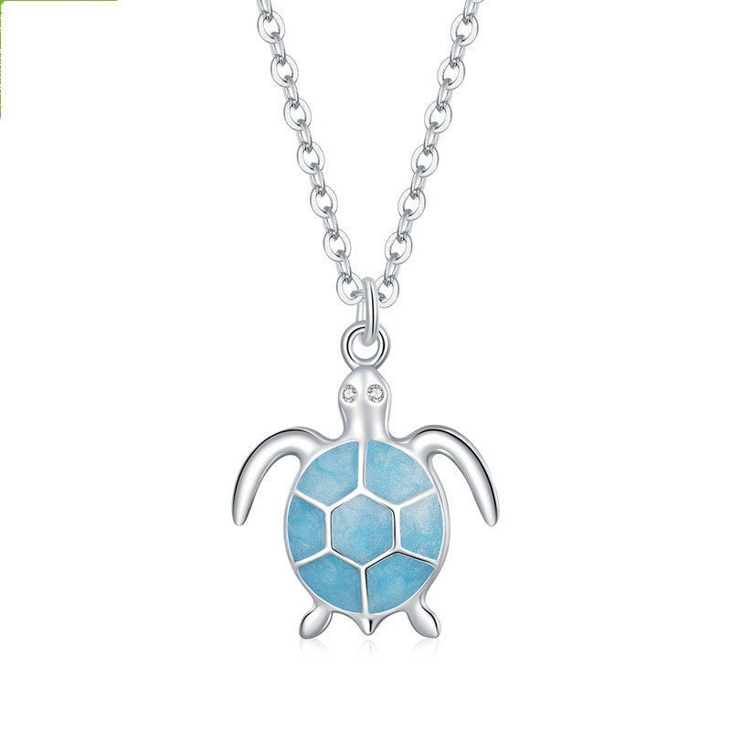 Silvery Blue Turtle 925 Silver Earrings Necklace Set Creative Cute Animal Turtle Jewelry-Jewearrings