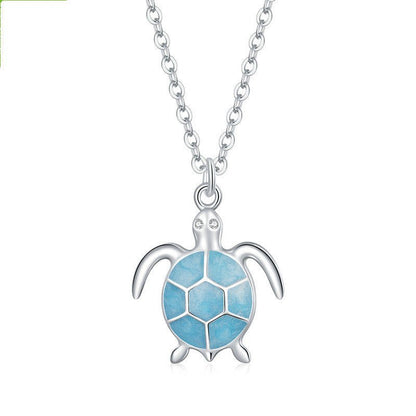 Silvery Blue Turtle 925 Silver Earrings Necklace Set Creative Cute Animal Turtle Jewelry-Jewearrings