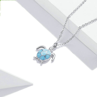 Silvery Blue Turtle 925 Silver Earrings Necklace Set Creative Cute Animal Turtle Jewelry-Jewearrings