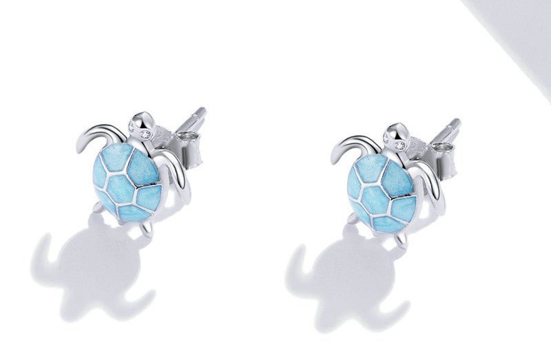 Silvery Blue Turtle 925 Silver Earrings Necklace Set Creative Cute Animal Turtle Jewelry-Jewearrings