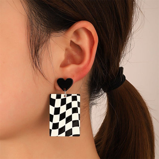 Simple Acrylic Black And White Grid Earrings Temperament Cold Wind-Jewearrings