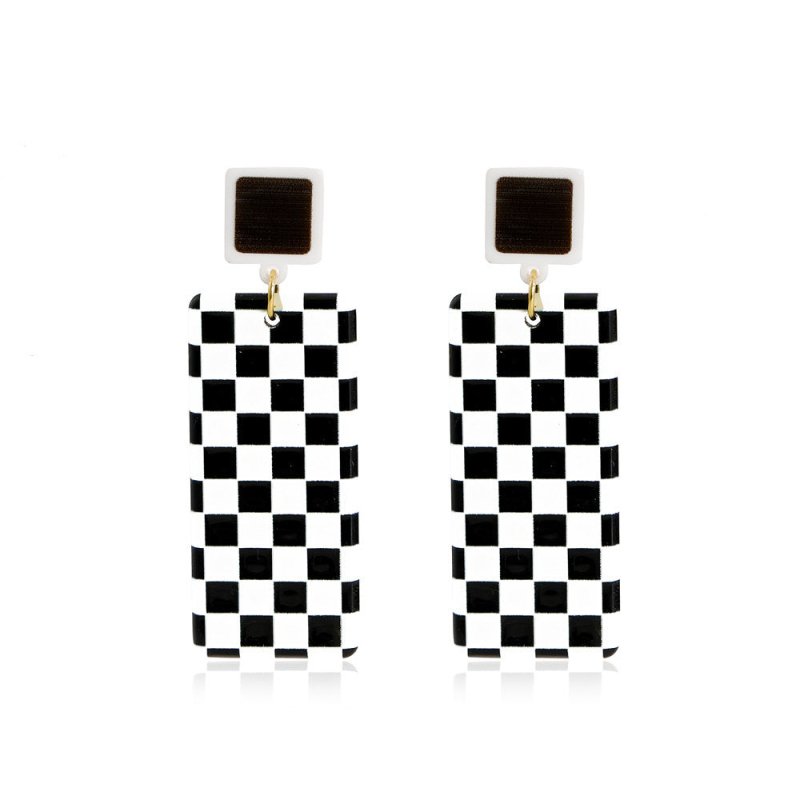 Simple Acrylic Black And White Grid Earrings Temperament Cold Wind-Jewearrings