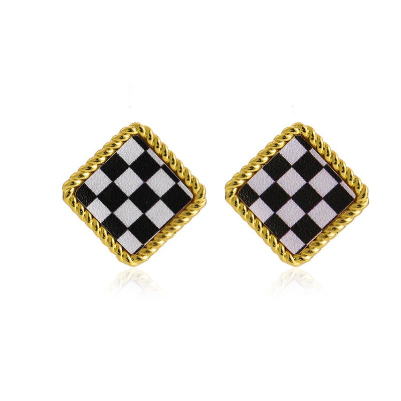 Simple Acrylic Black And White Grid Earrings Temperament Cold Wind-Jewearrings