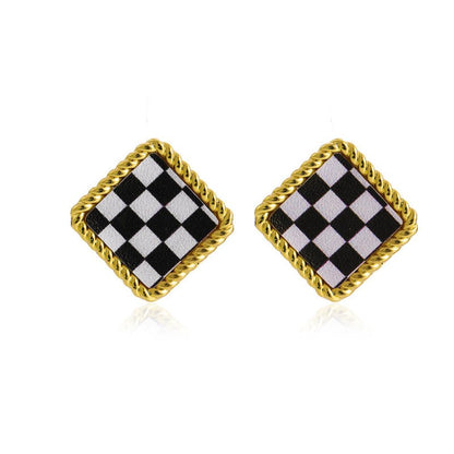 Simple Acrylic Black And White Grid Earrings Temperament Cold Wind-Jewearrings