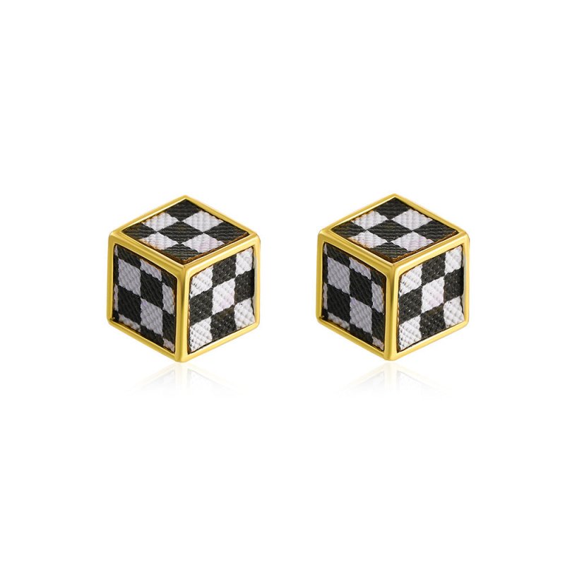 Simple Acrylic Black And White Grid Earrings Temperament Cold Wind-Jewearrings