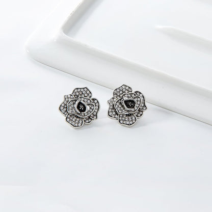 Simple Alloy Diamond Retro Rose Stud Earrings-Jewearrings