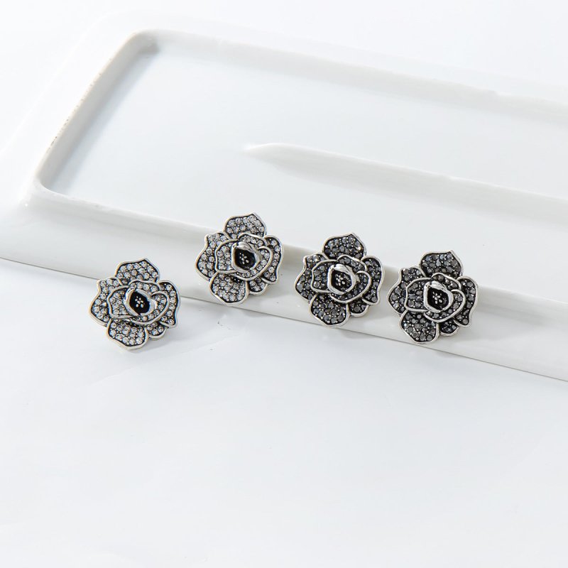 Simple Alloy Diamond Retro Rose Stud Earrings-Jewearrings