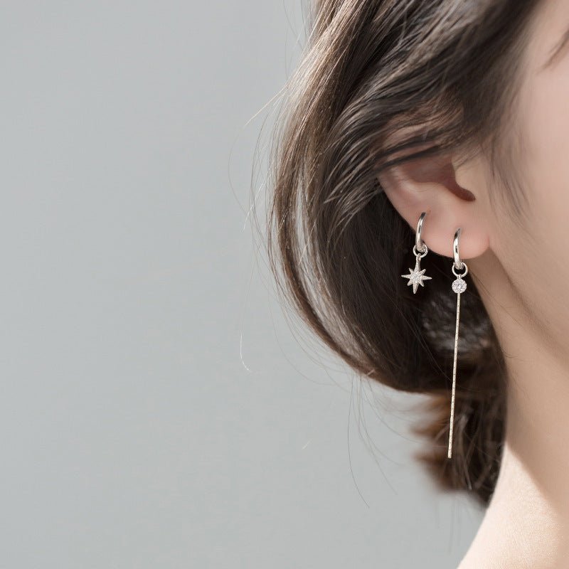 Simple And Cold Wind Earrings Long Diamond-studded Six-pointed Star Earrings-Jewearrings