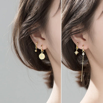 Simple And Cold Wind Earrings Long Diamond-studded Six-pointed Star Earrings-Jewearrings