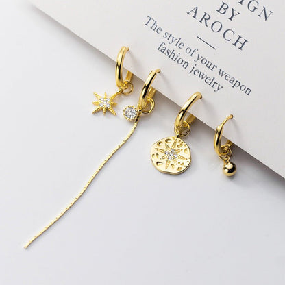 Simple And Cold Wind Earrings Long Diamond-studded Six-pointed Star Earrings-Jewearrings