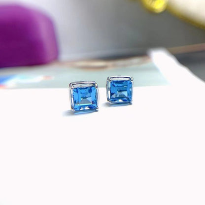 Simple And Natural Blue Topaz Stud Earrings Asche 925 Silver Inlaid-Jewearrings