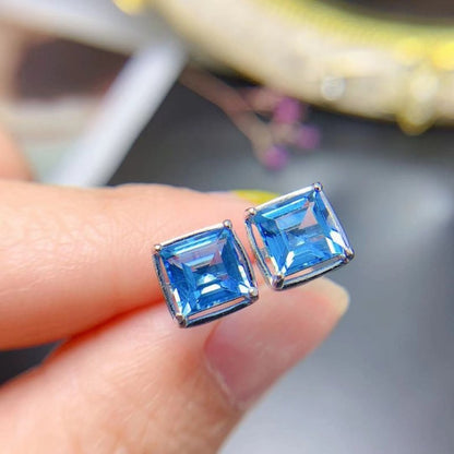 Simple And Natural Blue Topaz Stud Earrings Asche 925 Silver Inlaid-Jewearrings