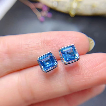 Simple And Natural Blue Topaz Stud Earrings Asche 925 Silver Inlaid-Jewearrings