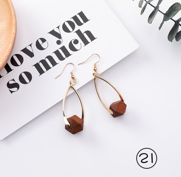 Simple and stylish acrylic geometric leopard stud earrings wooden earrings-Jewearrings