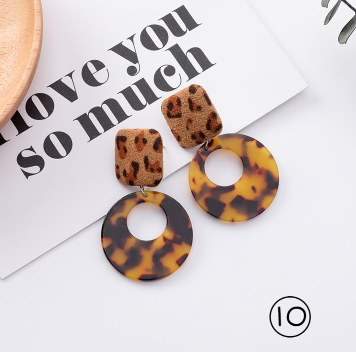 Simple and stylish acrylic geometric leopard stud earrings wooden earrings-Jewearrings