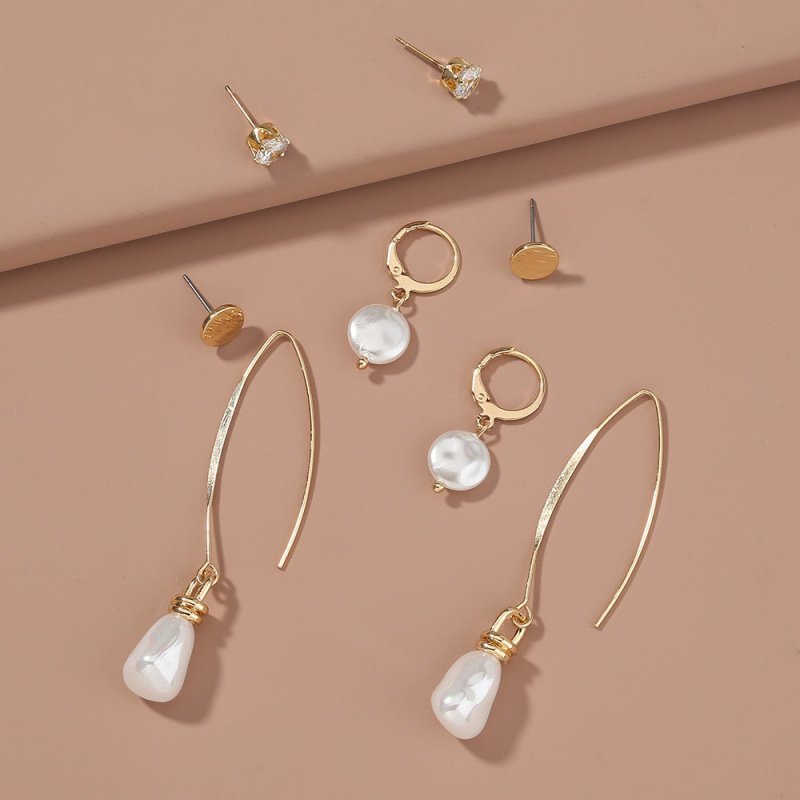 Simple And Versatile Earrings Set Diamond Pearl Earrings Drop Earrings Multi-style Earrings-Jewearrings