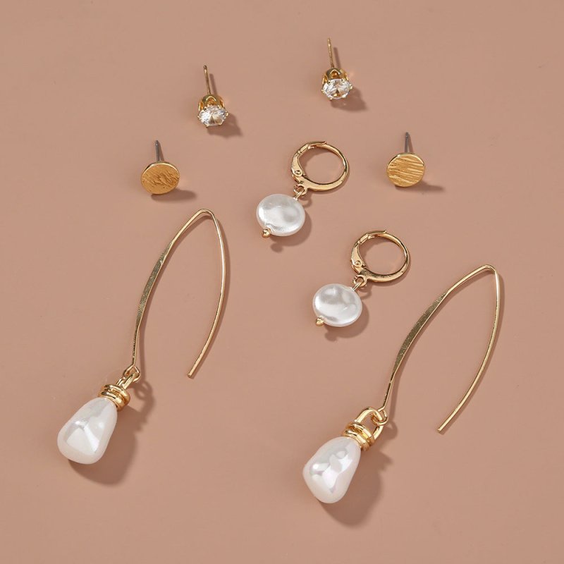 Simple And Versatile Earrings Set Diamond Pearl Earrings Drop Earrings Multi-style Earrings-Jewearrings