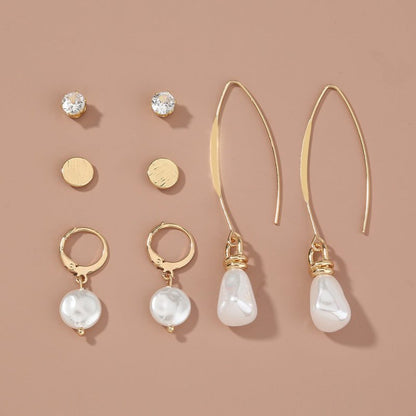 Simple And Versatile Earrings Set Diamond Pearl Earrings Drop Earrings Multi-style Earrings-Jewearrings