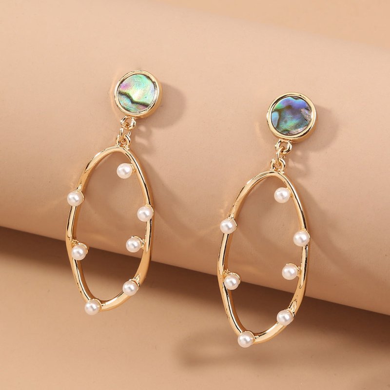 Simple And Versatile Female Face Thin Pearl Earrings Natural Abalone Shell Oval Hollow Earrings-Jewearrings