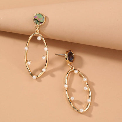 Simple And Versatile Female Face Thin Pearl Earrings Natural Abalone Shell Oval Hollow Earrings-Jewearrings