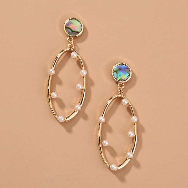 Simple And Versatile Female Face Thin Pearl Earrings Natural Abalone Shell Oval Hollow Earrings-Jewearrings