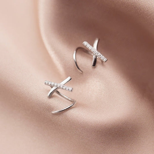 Simple cross unilateral diamond earrings-Jewearrings