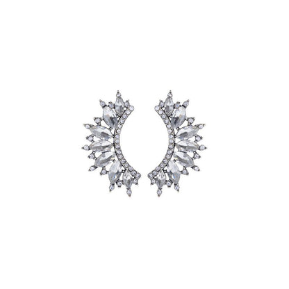 Simple Crystal Diamond Geometric Semicircle Stud Earrings-Jewearrings